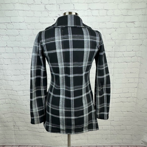 Billabong Jacket Womens Medium Black Plaid Tapered Waist Pea Coat With Pockets - Picture 3 of 16